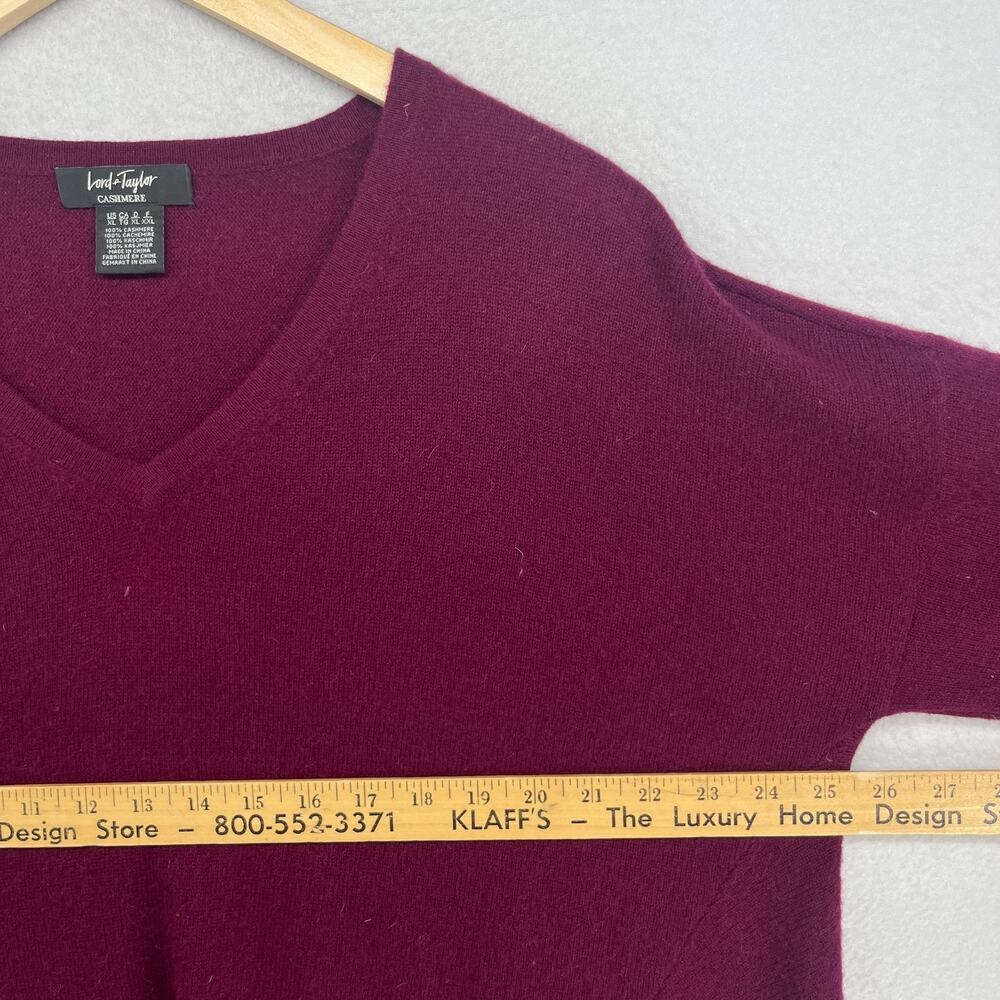 LORD & TAYLOR Sweater Womens XL Cashmere V-Neck Asymmetric Tunic Pullover Red - Picture 6 of 8